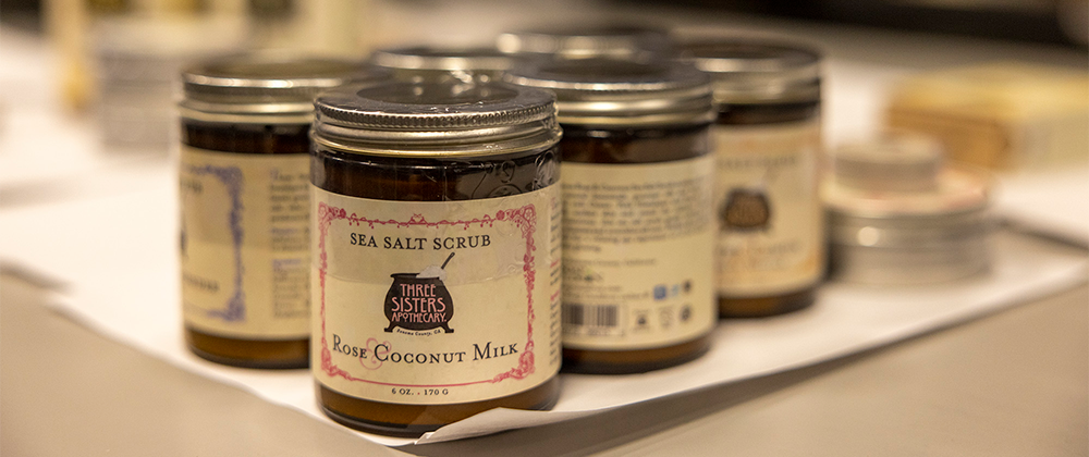 jars of three sister apothecary soap scrubs.