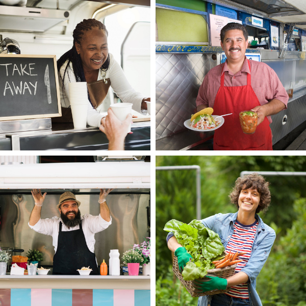 Collage of four business owners operating their business. 